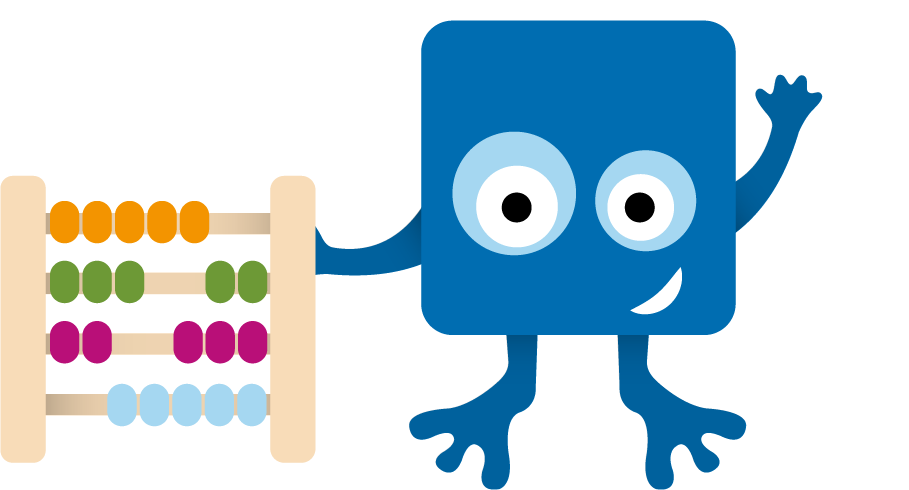 Räkne-Reza, en av våra lärvänner (figurer) med räknekulor i handen