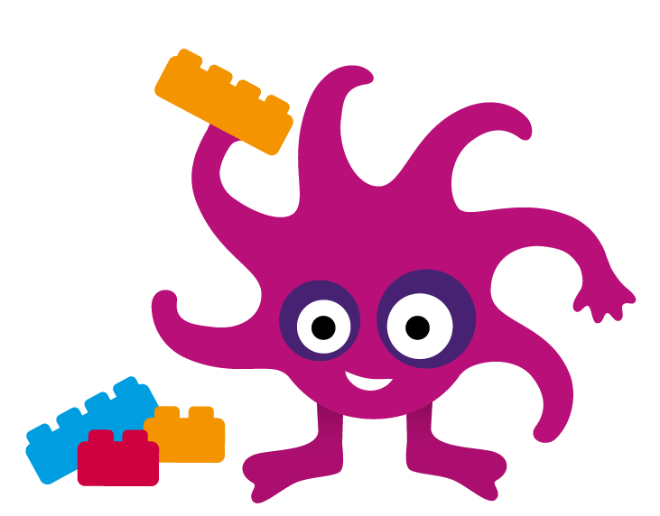 Lek-Levi, en av våra lärvänner (figurer) med lego i handen